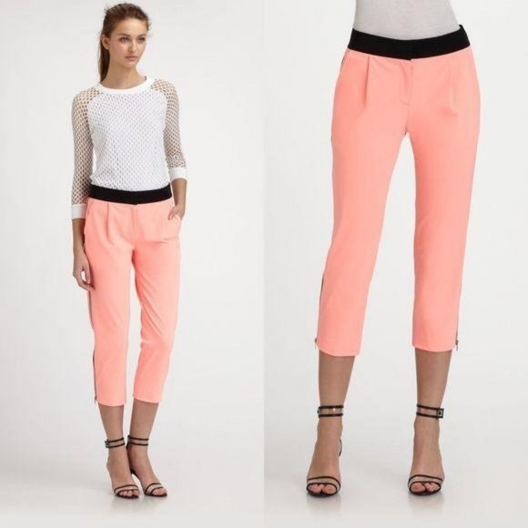 MILLY Pink Layney Cropped Zipcuff Pants Tuxedo